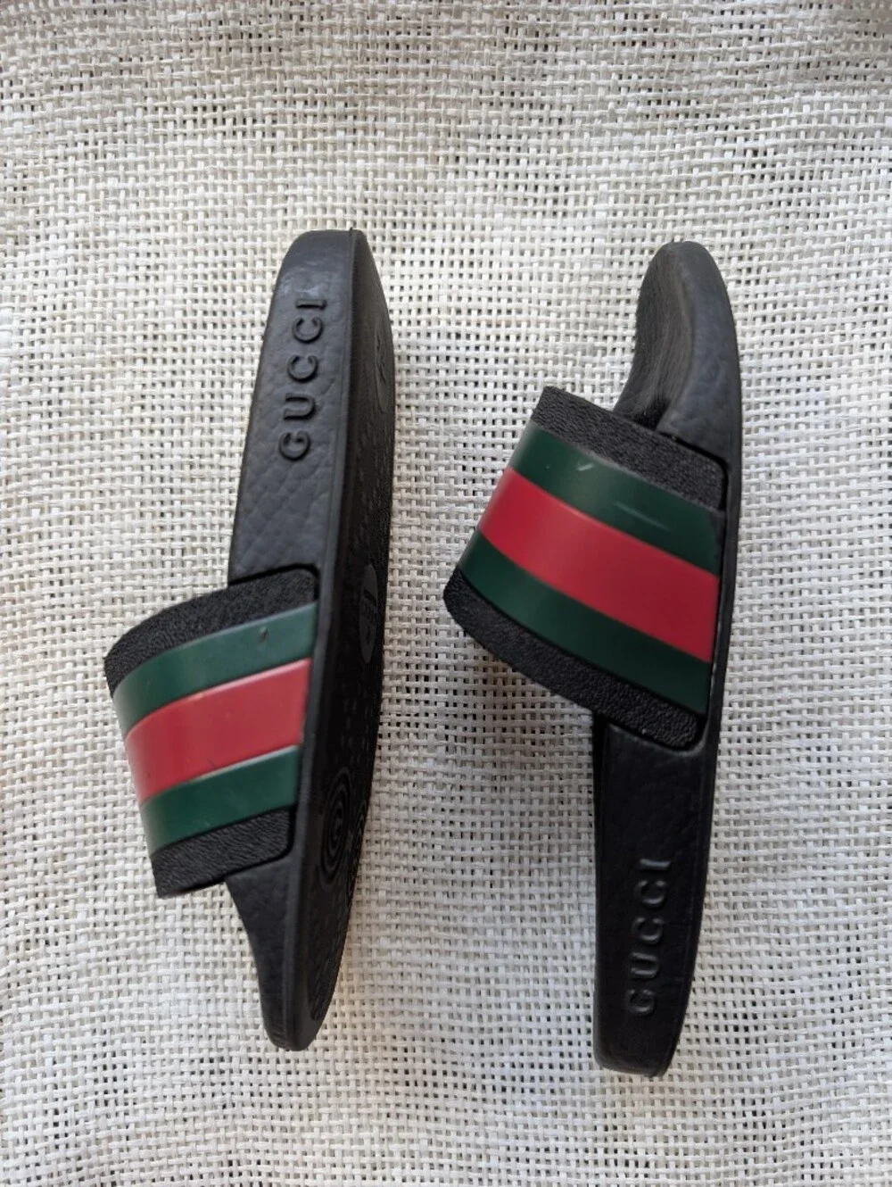 Gucci Black Red Green Stripe Slides Sandals Kids Sz27